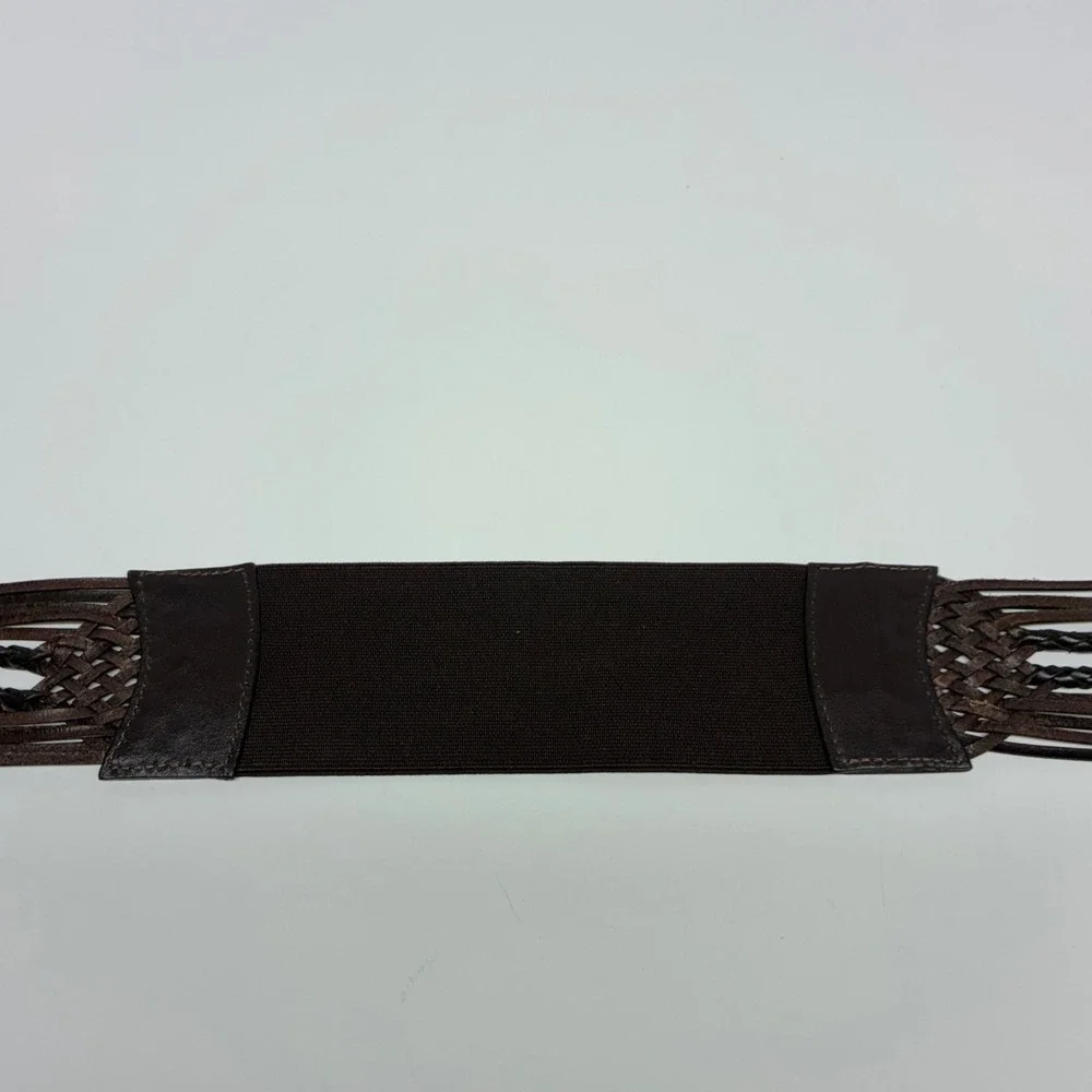 Vintage Chico's Braided‎ Brown Leather Belt Amber Black Cabochon Boho Statement